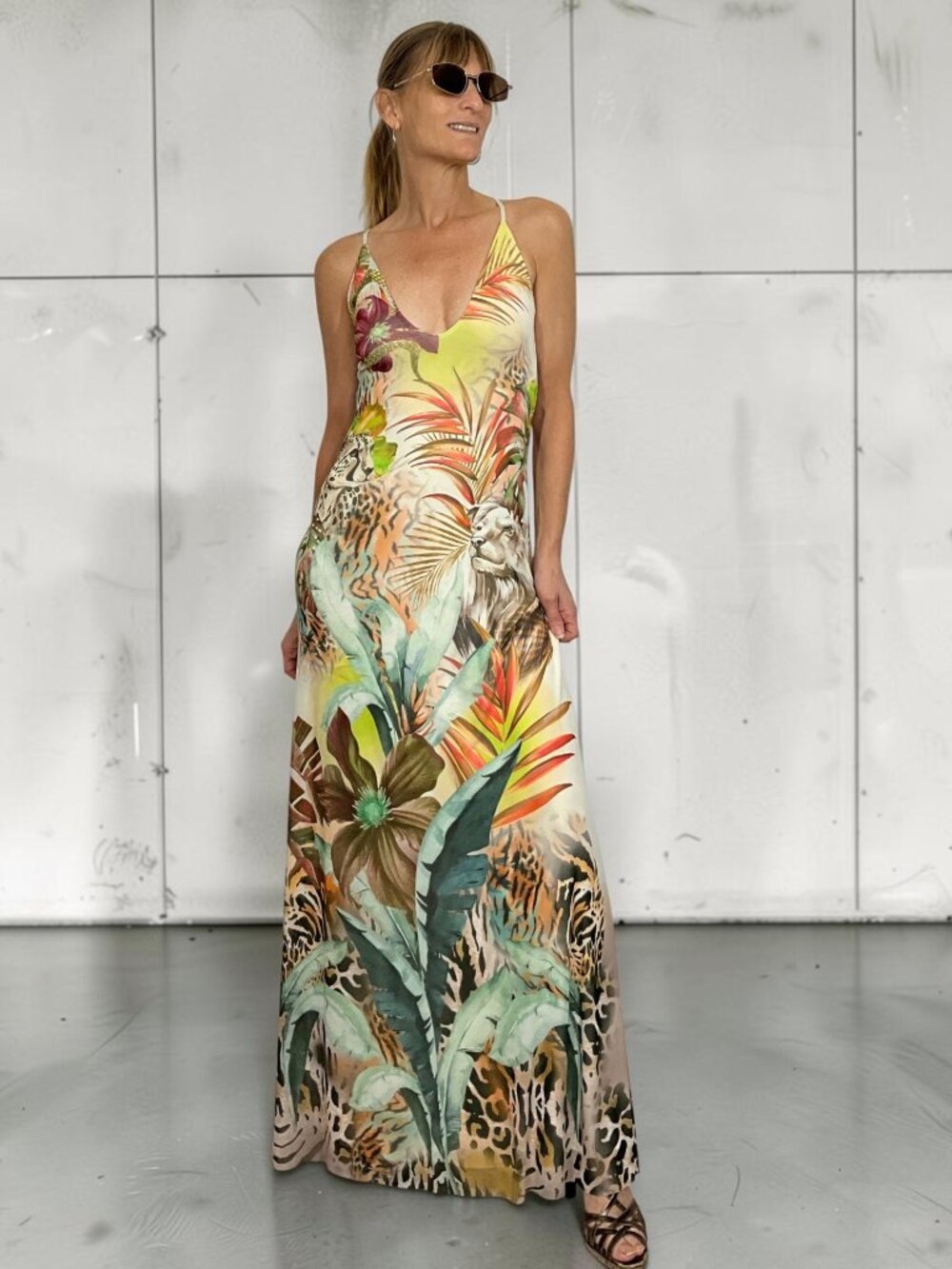 AFRM Romy Maxi Slip Dress S Placed Desert Tropic Jungle Sleeveless